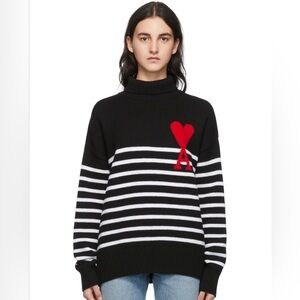 AMI Alexandre Mattiussi Black & White Ami de Cœur Striped Turtleneck- S